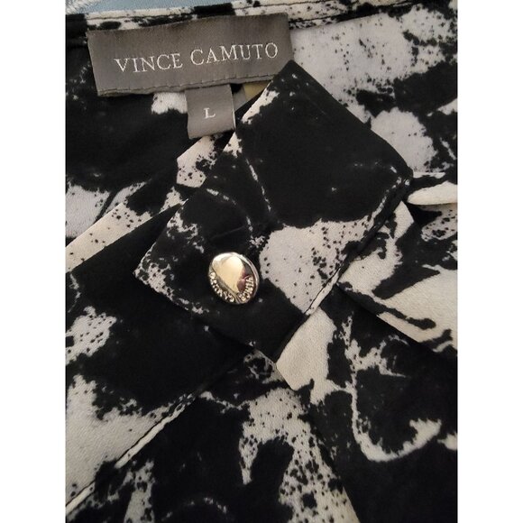 Vince Camuto Black & White Abstract Print Long Sleeve Blouse Size L Flowing - Picture 4 of 4